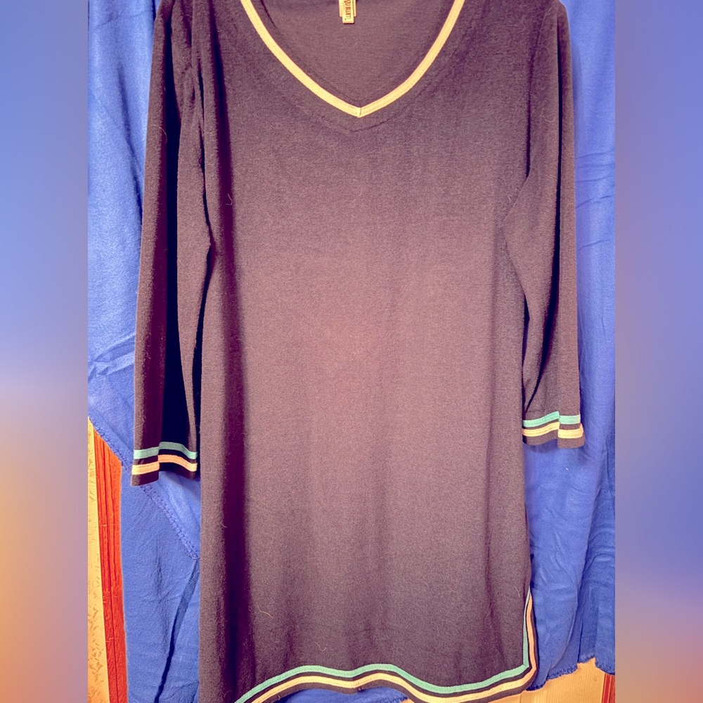 Long navy blue swimsuit cover up. Mazu Swim size 3X.